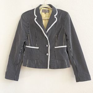 Earl Rutenberg Womens Black White Striped Blazer Jacket‎ Yellow Stitching